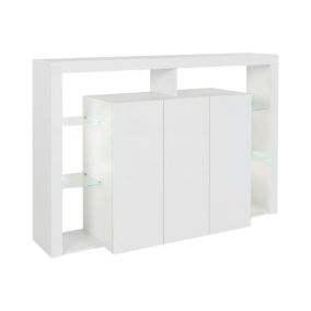 Buffet Viviano, Buffet de salon 3 portes, Buffet de salon, Buffet moderne, 100% Made in Italy, 150x40h100 cm, Blanc brillant