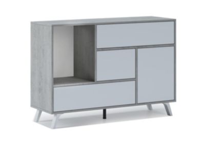Buffet Wind 1 porte 3 tiroirs 120x40x86cm couleur gris et blanc mat
