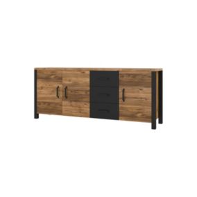 Buffet XL 190cm collection DARWIN. Couleur épicéa et noir. 3 portes et 3 tiroirs