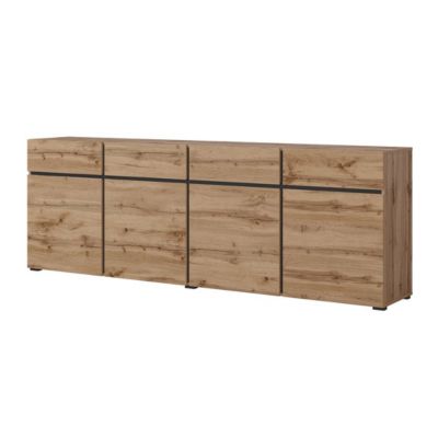 Buffet XL coloris chene et noir 225cm collection HAVANA. Bahut  design avec 4 portes et 4 tiroirs.