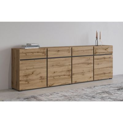 Buffet XL coloris chene et noir 225cm collection HAVANA. Bahut  design avec 4 portes et 4 tiroirs.
