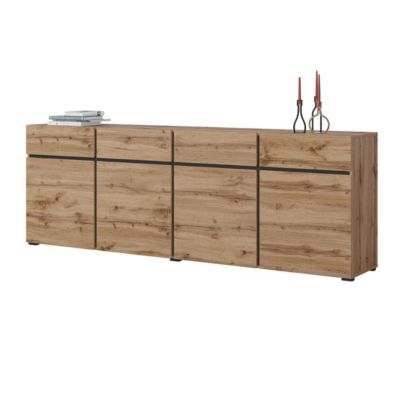 Buffet XL coloris chene et noir 225cm collection HAVANA. Bahut  design avec 4 portes et 4 tiroirs.