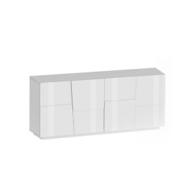 Buffet Yago, Buffet de salon, Buffet de salon moderne avec 4 portes, 200x44h86 cm, Blanc brillant