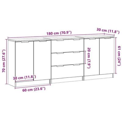 Buffets 3 pcs chêne artisanal 60x30x70 cm bois d'ingénierie vidaXL