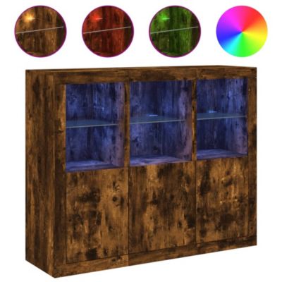 Buffets avec lumières LED 3 pcs chêne fumé bois d'ingénierie vidaXL