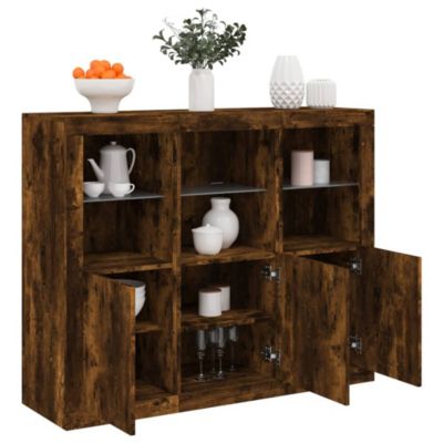 Buffets avec lumières LED 3 pcs chêne fumé bois d'ingénierie vidaXL