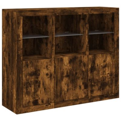 Buffets avec lumières LED 3 pcs chêne fumé bois d'ingénierie vidaXL