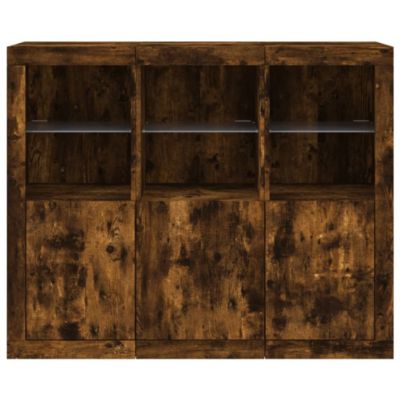 Buffets avec lumières LED 3 pcs chêne fumé bois d'ingénierie vidaXL