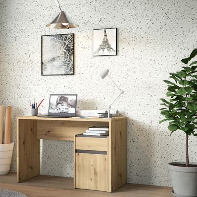 Bureau 110 cm et caisson décor bois chêne et gris foncé mat - ODYSSÉE