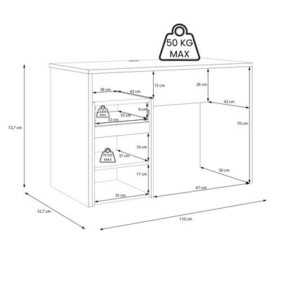 Bureau 110 cm et caisson décor bois chêne et gris foncé mat - ODYSSÉE