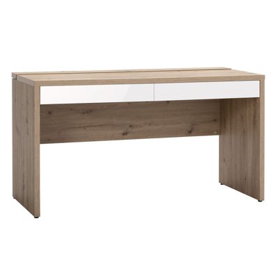 Bureau 139 cm 2 tiroirs décor chêne texturé et blanc laqué - ETHEL