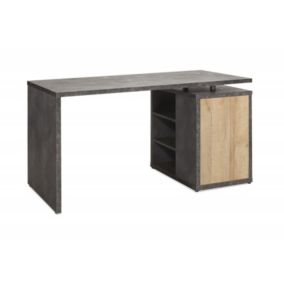 Bureau 140 cm avec rangements décor bois et béton gris - JENY