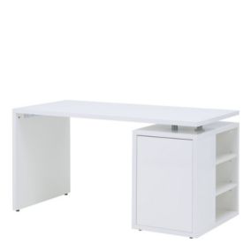 Bureau 140 cm blanc laqué avec rangements - SNOW