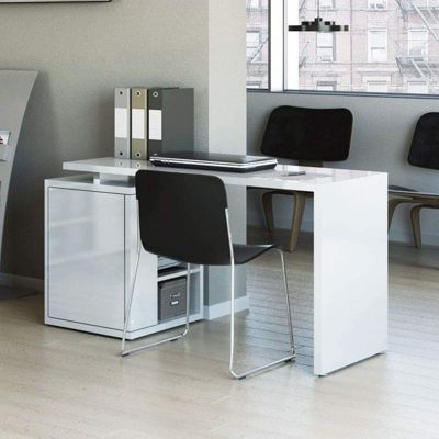 Bureau 140 cm blanc laqué avec rangements - SNOW