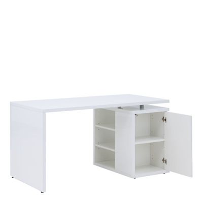 Bureau 140 cm blanc laqué avec rangements - SNOW