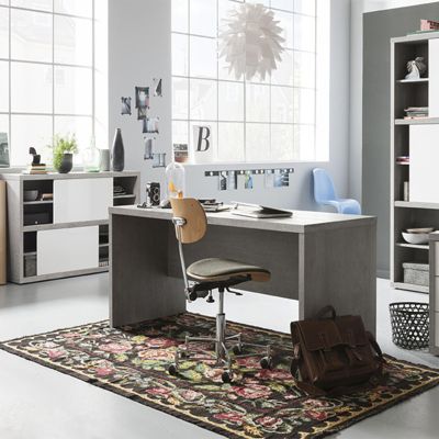 Bureau 140 cm décor béton texturé avec voile de courtoisie - GRANIT