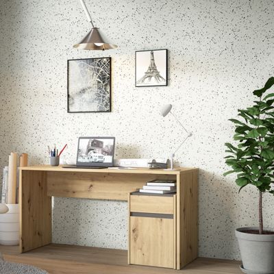 Bureau 140 cm et caisson décor bois chêne et gris foncé mat - ODYSSÉE