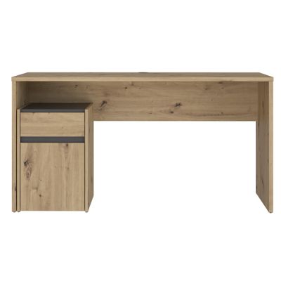 Bureau 140 cm et caisson décor bois chêne et gris foncé mat - ODYSSÉE