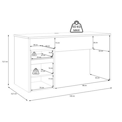 Bureau 140 cm et caisson décor bois chêne et gris foncé mat - ODYSSÉE