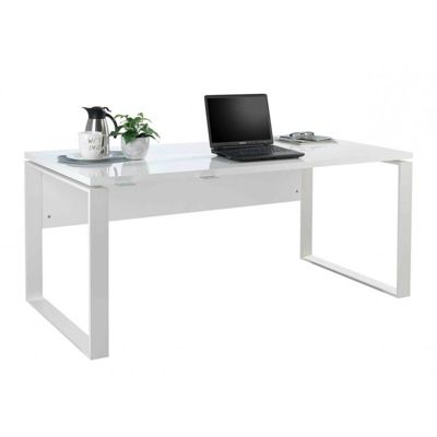 Bureau 170 cm blanc laqué et pieds métal blanc - NET