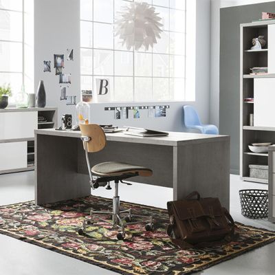 Bureau 180 cm décor béton texturé avec voile de courtoisie - GRANIT