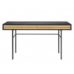 Bureau 2 Tiroirs en Bois "Stripe" 130cm Chêne & Noir