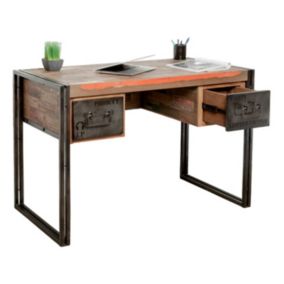 Bureau 2 Tiroirs en Teck Industriel "Loft" 120cm Marron