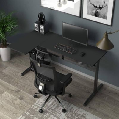 Bureau Acua, Bureau d'angle, Bureau polyvalent, Bureau fixe peu encombrant, 80x140h75 cm, Noir