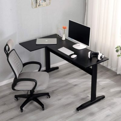 Bureau Acua, Bureau d'angle, Bureau polyvalent, Bureau fixe peu encombrant, 80x140h75 cm, Noir