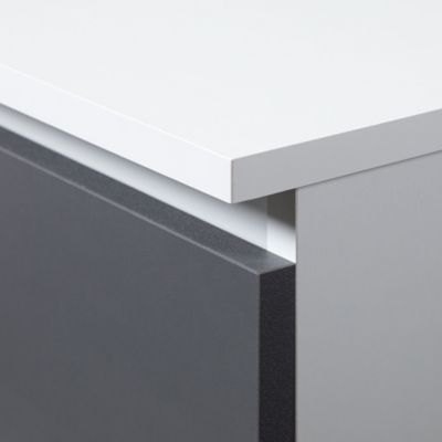 Bureau AKORD d'angle gauche B20 Blanc 155 cm 1 porte 3 tiroirs façade Gris Graphite 4 étagères 155x85x77 cm