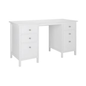 Bureau ALBANE - 4 tiroirs - 1 porte - Pin blanc