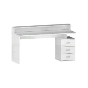 Bureau Alexandre, Bureau avec plateau et lampes LED, Bureau polyvalent, Bureau gain de place multi-positions, 160x60h90 cm, Blanc