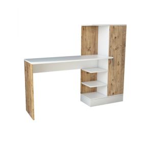 Bureau Ancha, Pupitre polyvalent, Table de bureau pour PC, Plan de travail, 152x40h120 cm, Chêne et Blanc