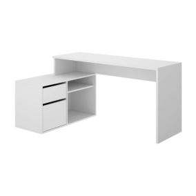 Bureau Andor, Bureau multi-positions pour le bureau ou la chambre, Table d'étude d'angle polyvalente, 139x92h75 cm, Blanc