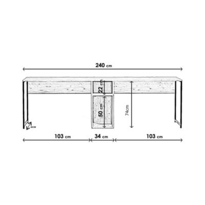 Bureau Annis, Pupitre polyvalent, Table de bureau pour PC, Plan de travail, 240x60h74 cm, Chêne