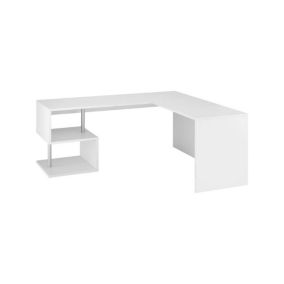 Bureau Antonino, Bureau PC linéaire, Table de bureau polyvalente, Bureau peu encombrant, 160x60h78 cm, Blanc brillant