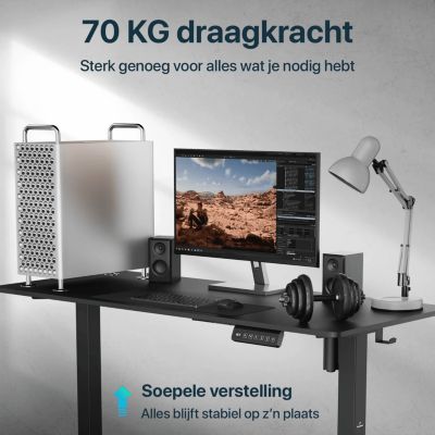 Bureau Assis-Debout, Electrique Réglable, Gaming, Avec Support Casque Et Gestion Des Câbles, 160x60cm, Noir