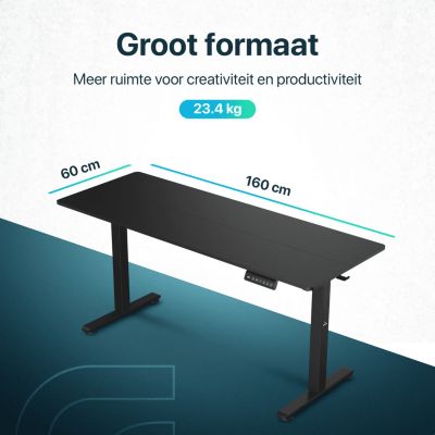 Bureau Assis-Debout, Electrique Réglable, Gaming, Avec Support Casque Et Gestion Des Câbles, 160x60cm, Noir