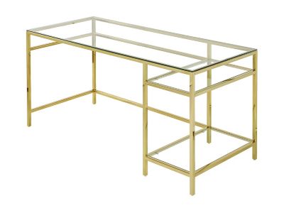 Bureau avec 2 étagères - Verre trempé et acier - Doré - TIZIO