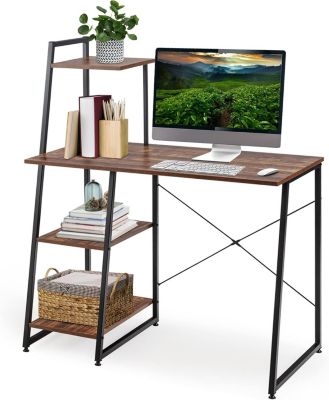 Bureau avec 3 Etagere Postes de Travail informatiques Style Moderne avec Cadre Robuste en Metal avec Coussinets de Pieds