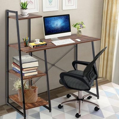 Bureau avec 3 Etagere Postes de Travail informatiques Style Moderne avec Cadre Robuste en Metal avec Coussinets de Pieds