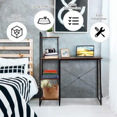 Bureau avec 3 Etagere Postes de Travail informatiques Style Moderne avec Cadre Robuste en Metal avec Coussinets de Pieds