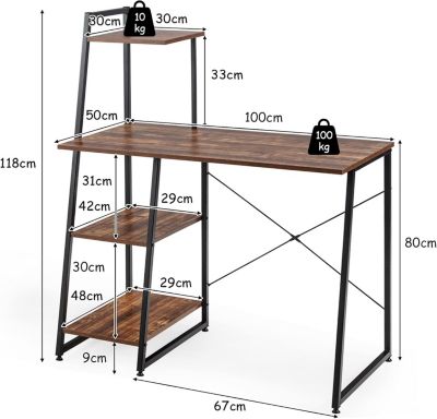 Bureau avec 3 Etagere Postes de Travail informatiques Style Moderne avec Cadre Robuste en Metal avec Coussinets de Pieds