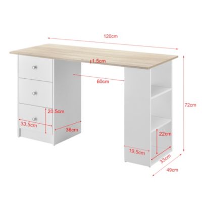 Bureau avec 3 Tiroirs Lemberg 120x49x72cm Blanc et Effet Chêne en.casa