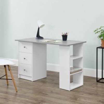 Bureau avec 3 Tiroirs Lemberg 120x49x72cm Blanc Gris Clair en.casa