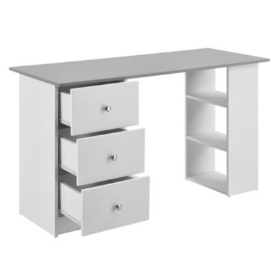 Bureau avec 3 Tiroirs Lemberg 120x49x72cm Blanc Gris Clair en.casa