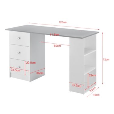 Bureau avec 3 Tiroirs Lemberg 120x49x72cm Blanc Gris Clair en.casa