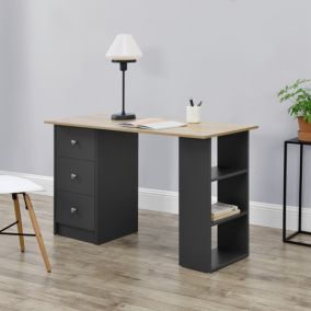 Bureau avec 3 Tiroirs Lemberg 120x49x72cm Gris foncé Bois en.casa