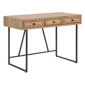 Bureau avec 3 tiroirs - MDF et métal - Coloris : Naturel et noir - AKIVI