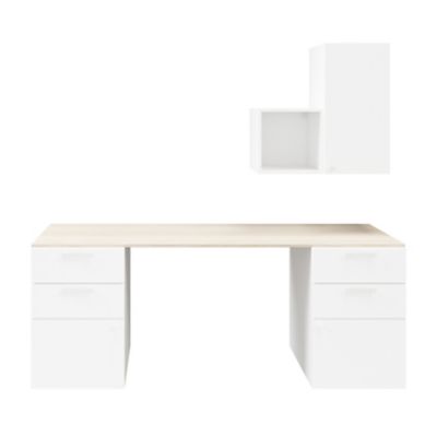 Bureau avec meubles suspendus blancs et effet chêne GoodHome Atomia L. 260 cm Castorama